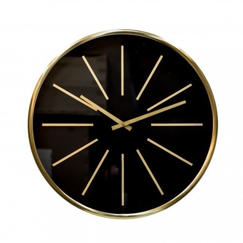 GLAMOUR Small 40cm Round Wall Clock with Brass Surround and Black Face