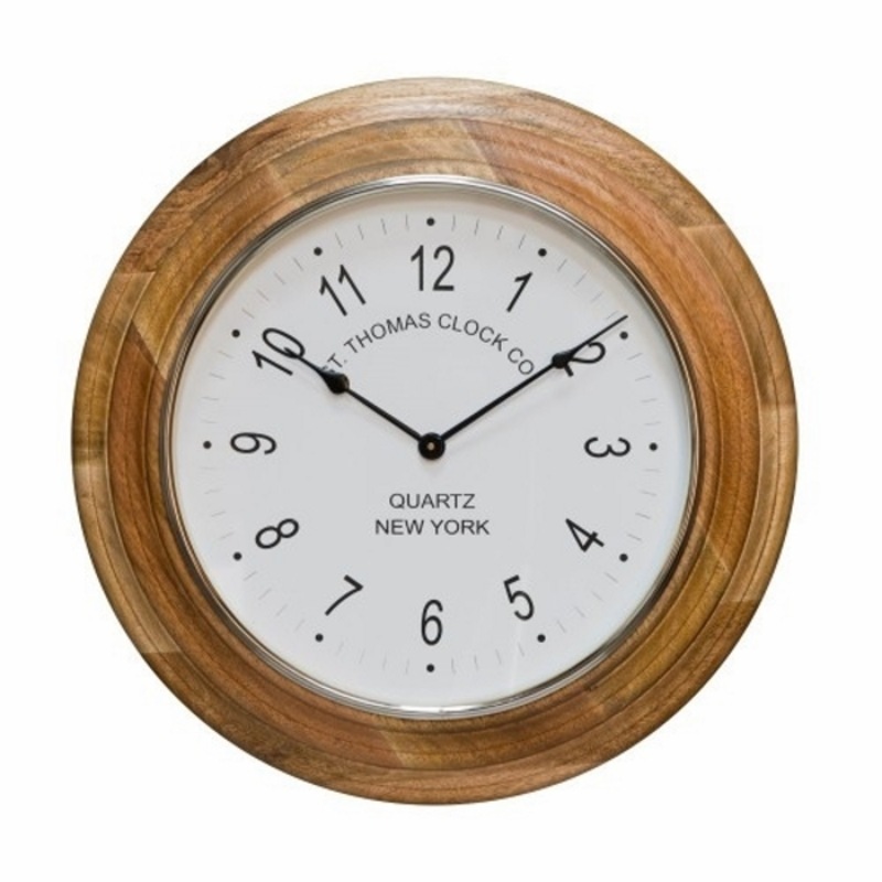 SAINT THOMAS Large 66cm Round Wall Clock with Wooden Surround and White