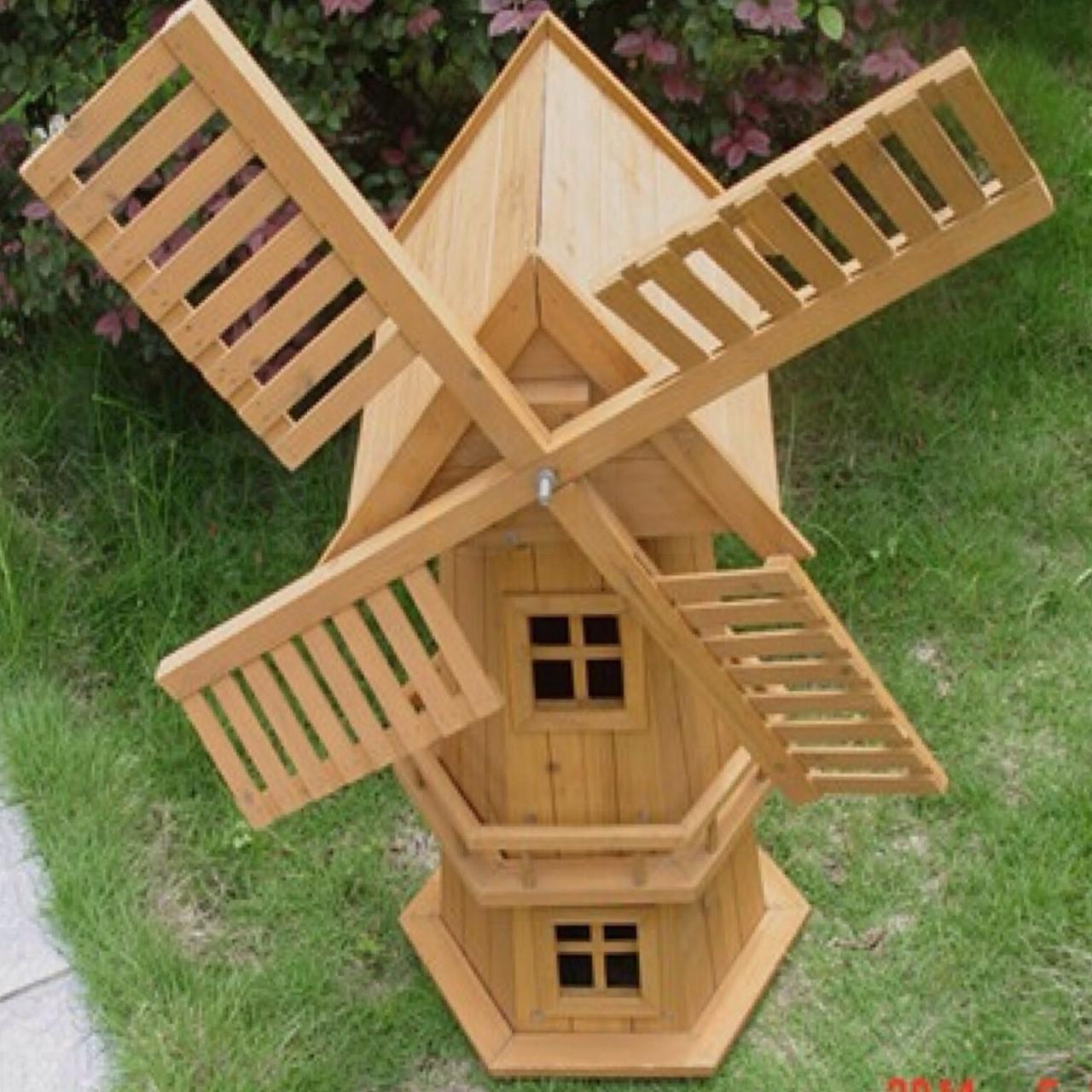 KASA 90cm Wooden Windmill Garden Ornament Outdoor Statue Bird House