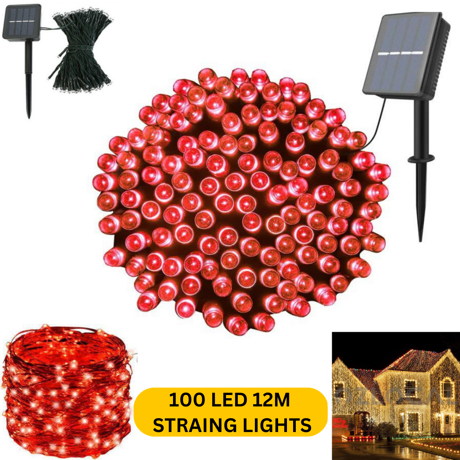 Solar Fairy Christmas Lights 100 LED String Lights Garden Patio Red