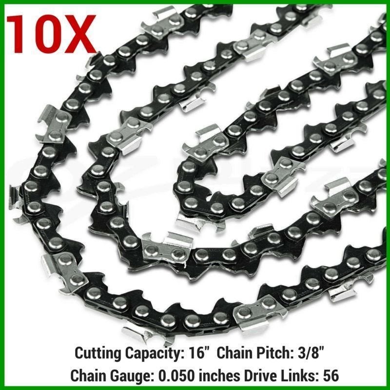 10pc Chainsaw Chains in 0.050 Gauge 16in 56DL 3/8LP