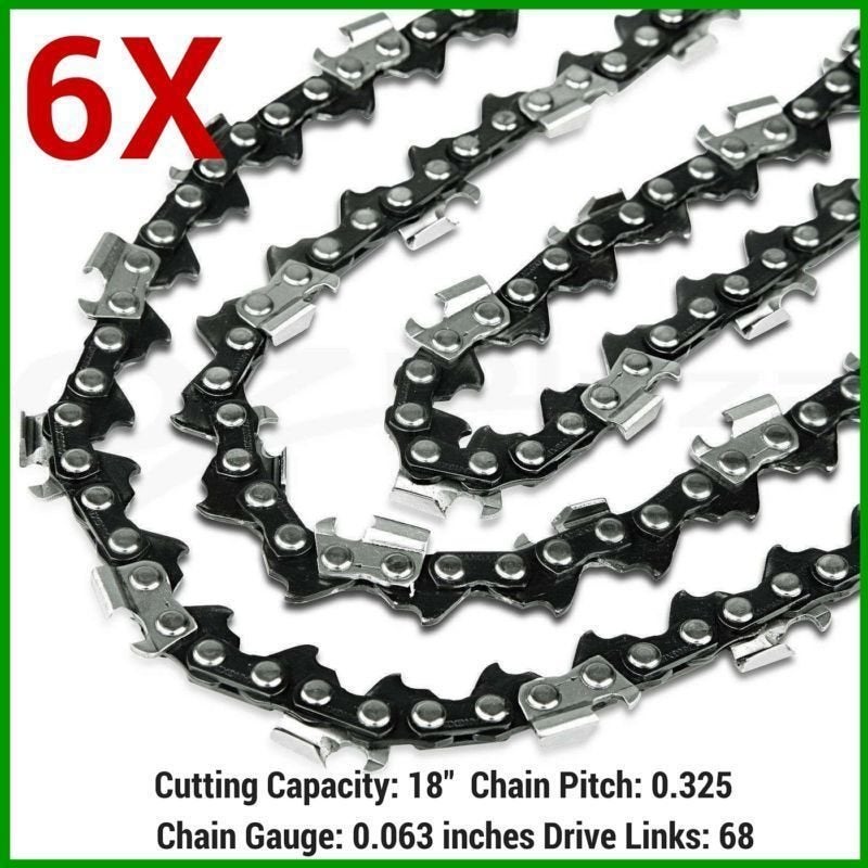 6x Chainsaw Chains w/ 18in Bar for 0.063 Gauge 68DL