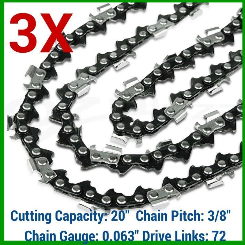 3pc Chainsaw Chains for 20in Bar 0.063in Gauge 72DL