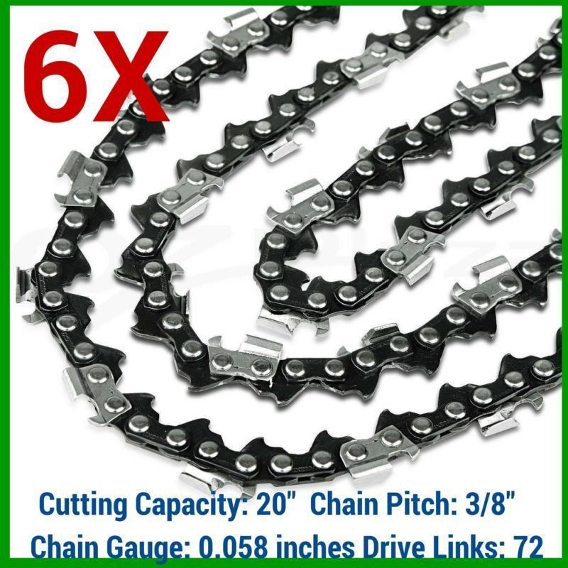 6pc Chainsaw Chains for 20in Bar 0.058in Gauge 72DL