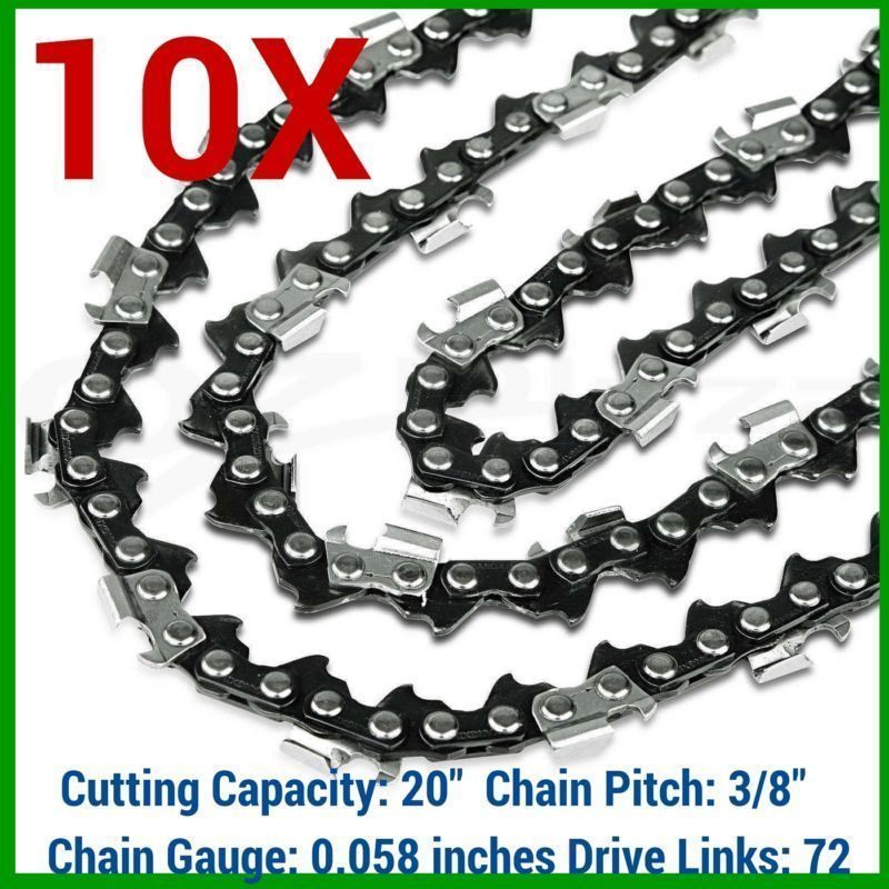 10x Chainsaw Chains for 20in Bar 0.058in Gauge 72DL