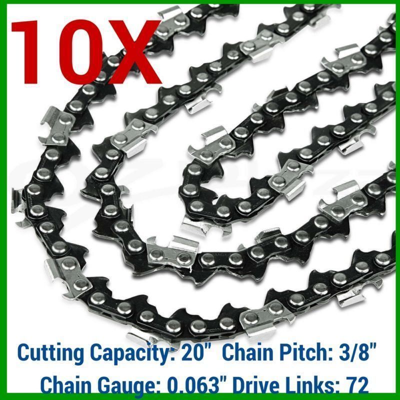 10x Chainsaw Chains for 20in Bar 0.063in Gauge 72DL