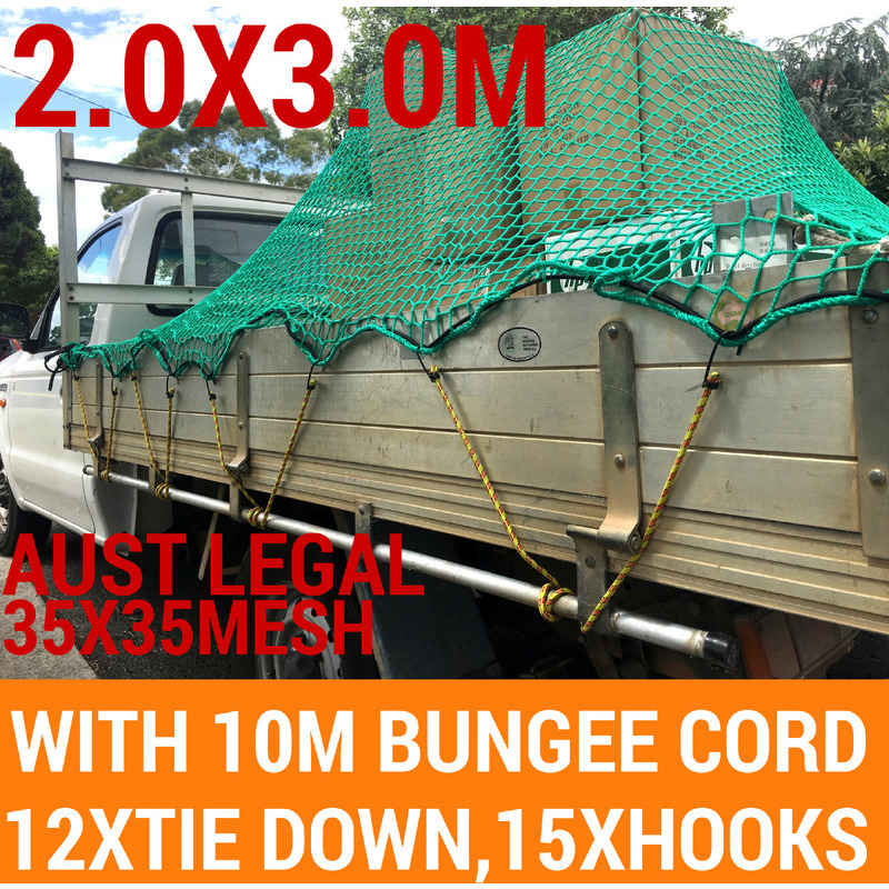 Cargo Net w/ 10m Cord 15pc Hooks & 12pc Straps 2x3m