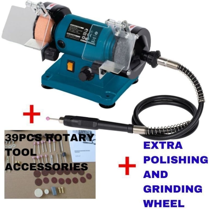 Buy 120W Bench Grinder with 2 Wheels & 39pc Accessories MyDeal