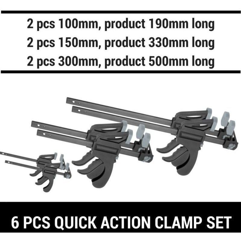 6pc Quick Free-Slide Jaw Bar Clamps 100mm-500mm 