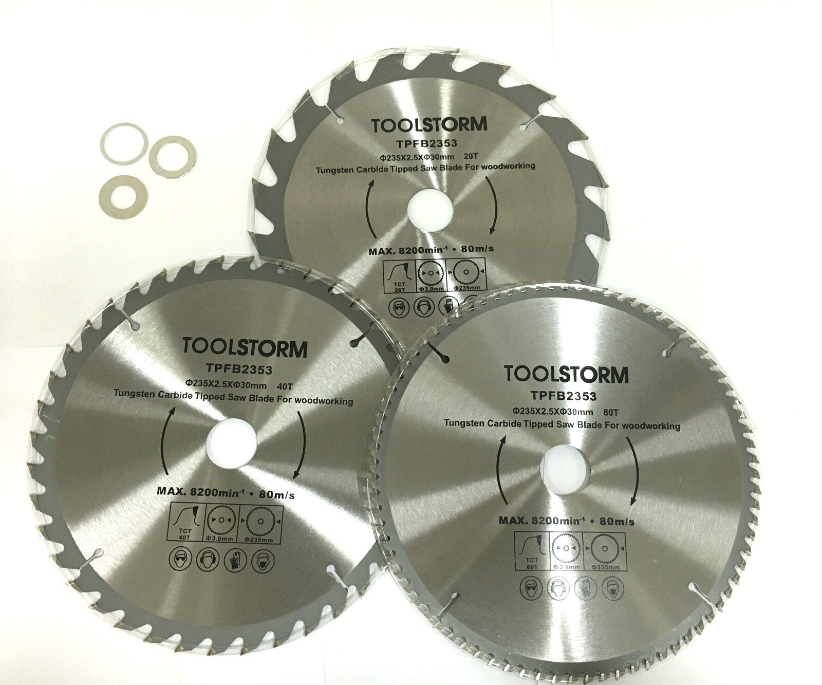 3PC CIRCULAR SAW BLADES 235MM 20T40T80T ARBOR 30MM BUSH25.4/16/10TCT MITRESAW  Australia