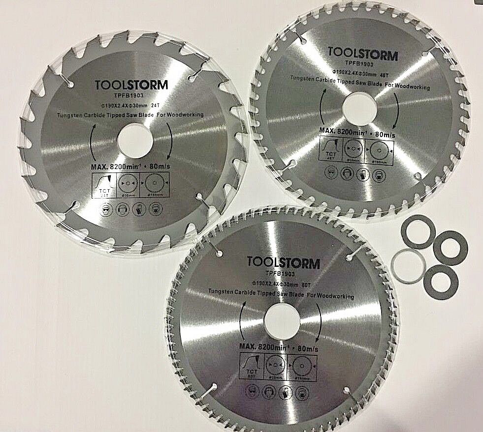 3PC MITRE SAW CIRCULAR BLADE 190MM 24T 48T 80T ARBOR 30/25.4/20/16/15.88mm 