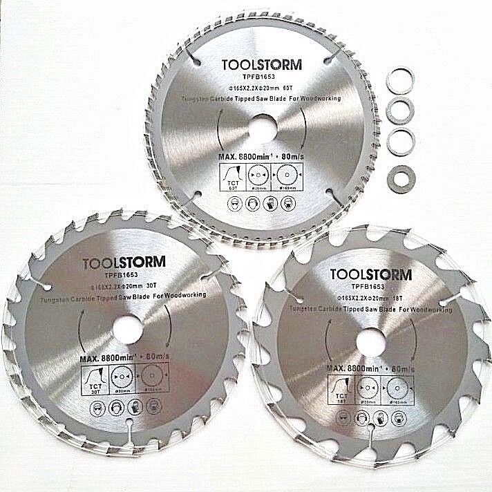 3PC TCT CIRCULAR SAW BLADES 165MM 18T 30T 60T ARBOR 20/16/15.88/12.75/10mm Unbranded Australia
