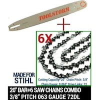 6x Chainsaw Chains with 20in Bar 0.063in Gauge 72DL