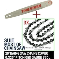 3x Chainsaw Chains with 20in Bar 0.058in Gauge 76DL