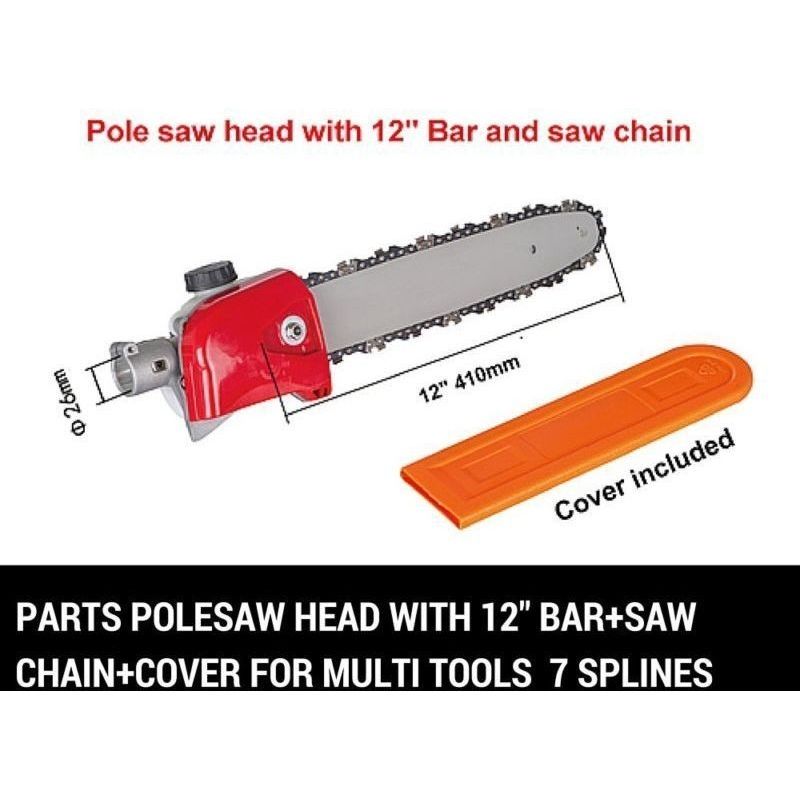 7 Teeth Polesaw Head w/ 12in Bar & 12in Saw Chain