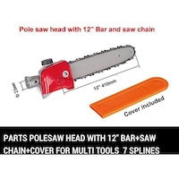 7 Teeth Polesaw Head w/ 12in Bar & 12in Saw Chain