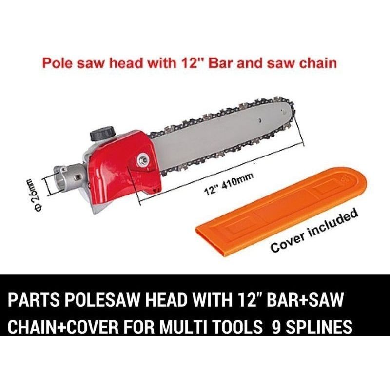 9 Teeth Polesaw Head with 12in Bar & 12in Saw Chain