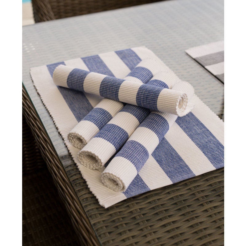 Set of 12 Alfresco Striped Cotton Placemat in 6 Colours 33x48cm