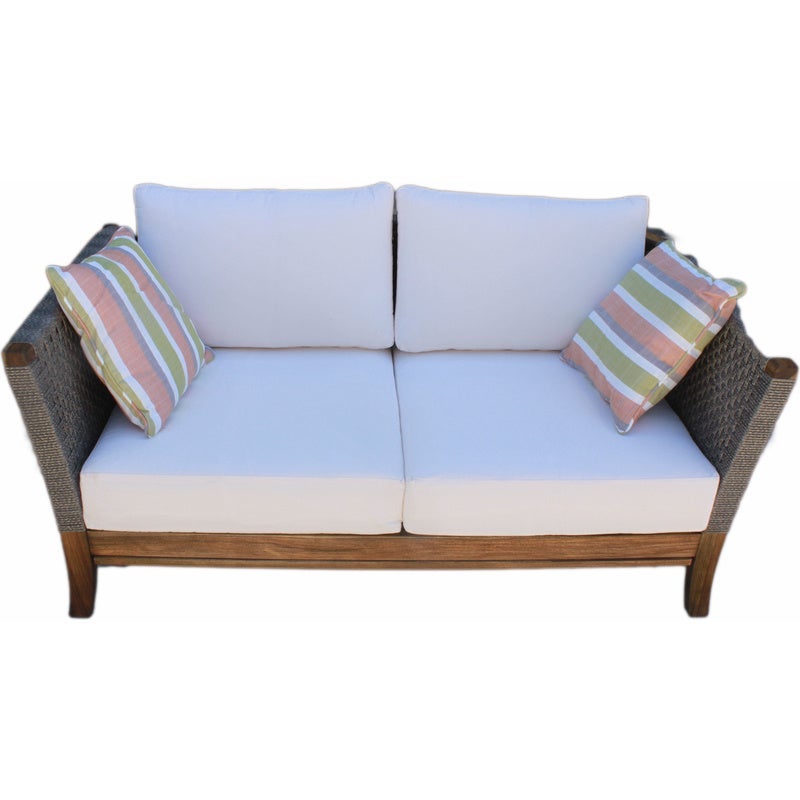 Q Furniture Outdoor 2 Seat Wicker & Wood Sofa Lounge with Cushions