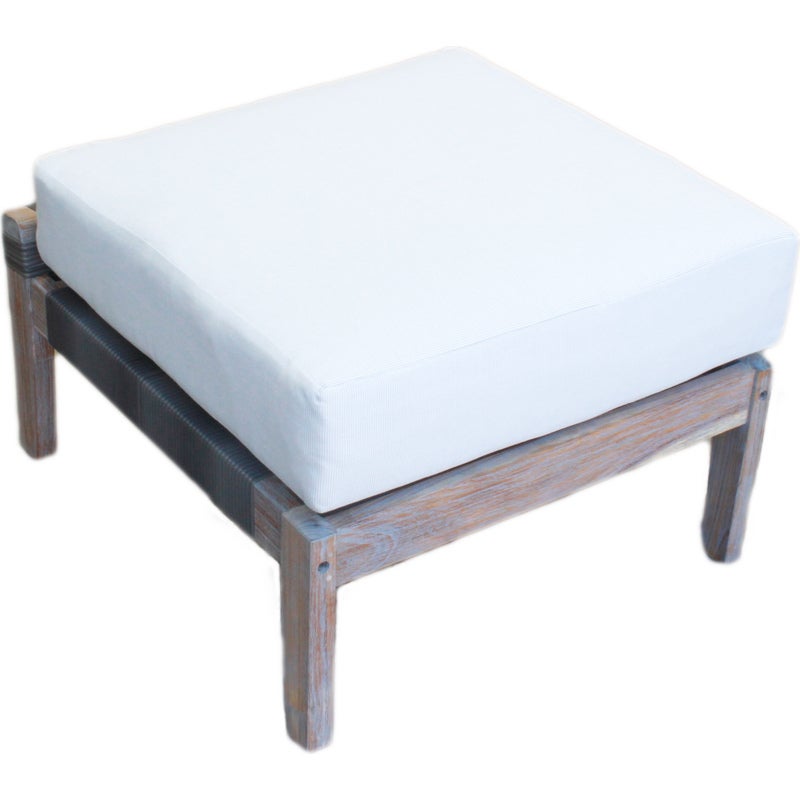 Q Furniture Outdoor European Wicker & Wood Ottoman White 62cm