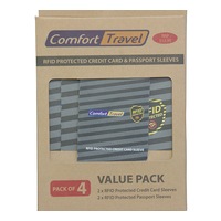 Comfort Travel - Passport + Credit Card RFID Protected Sleeves - Pack of 4
