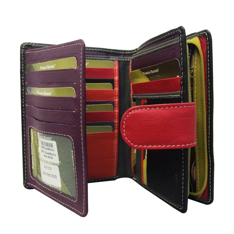 Franco Bonini - 24 Card Ladies Leather Wallet - Black/Multi | Buy ...