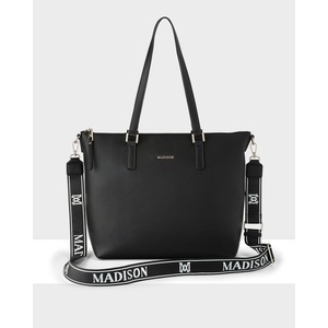 Inga Large Zip Top Tote Bag With Laptop Pocket + Monogram Stripe Bag Strap