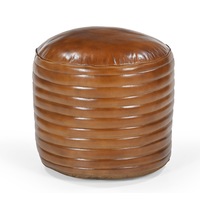 Buff Brown Leather Ottoman
