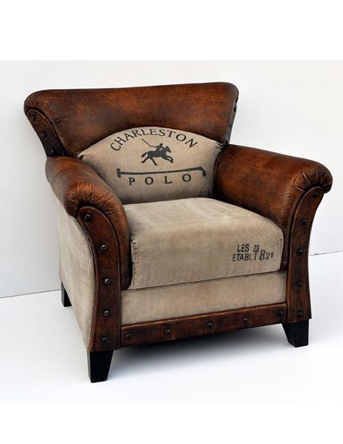 Canvas And Leather Polo Vintage Arm Chair