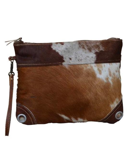 Cowhide Peep Zip Clutch Bag