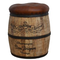 French Vintage Champagne Leather Top Ottoman