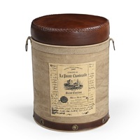 French Vintage Leather Top Ottoman