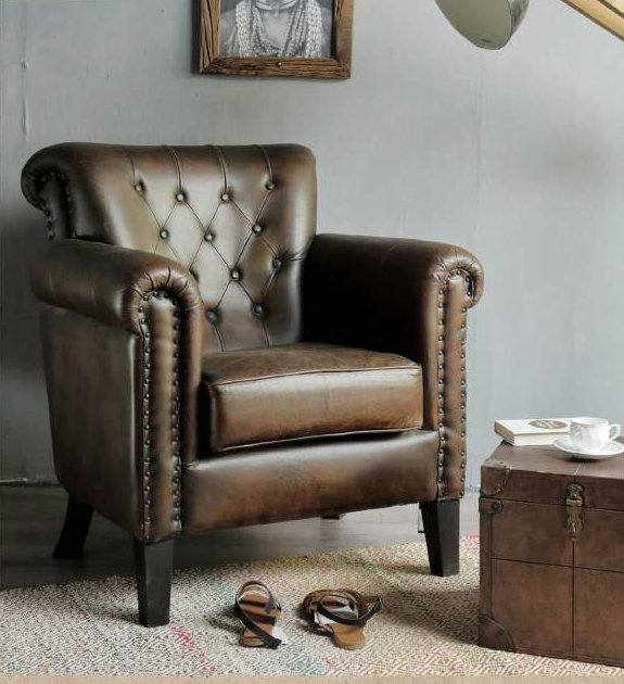 Studded Brown Leather Armchair