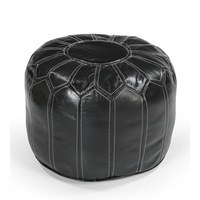 Black Bloom Leather Ottoman