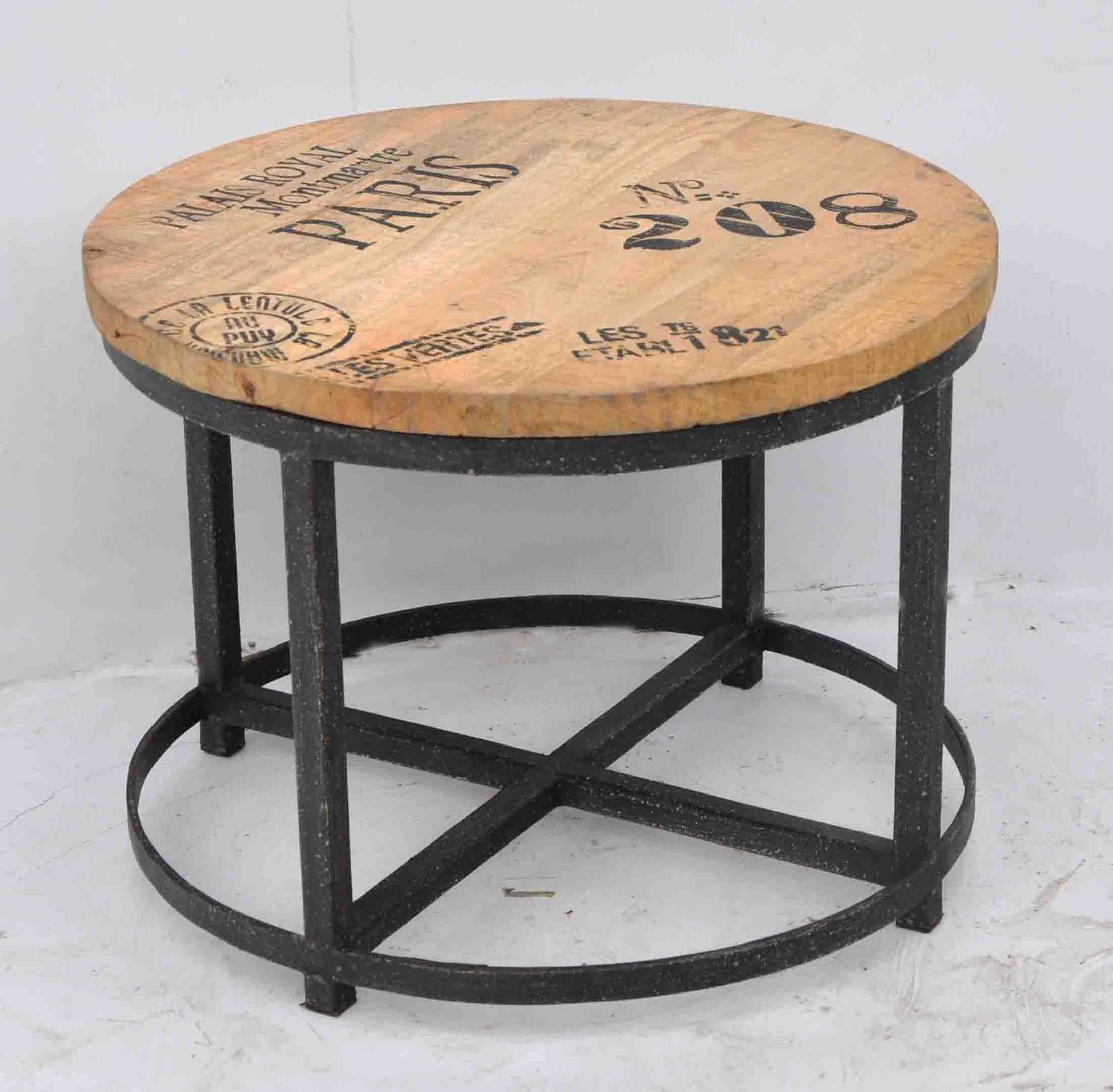 Iron Hardwood Round Coffee Table