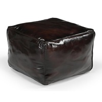 Vintage Brown Leather Square Ottoman