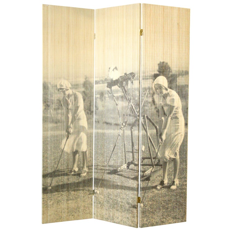 3 Panel Screen Room Divider with Retro Golf Image