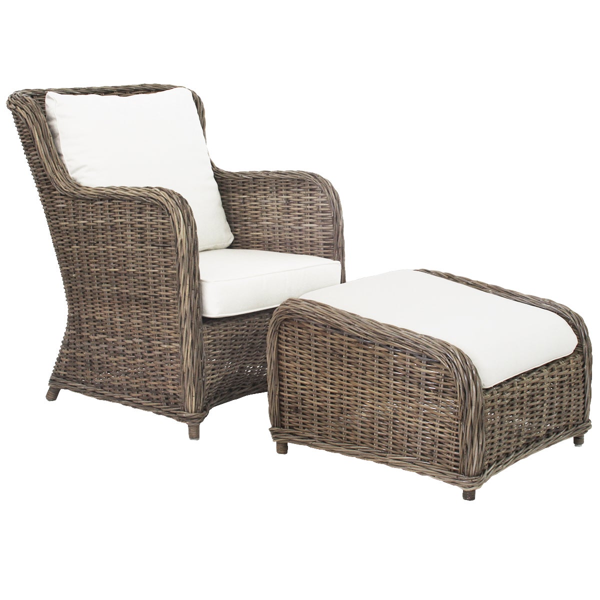 Madison Cane/Rattan Armchair & Footstool With Cushions - Kubu Grey