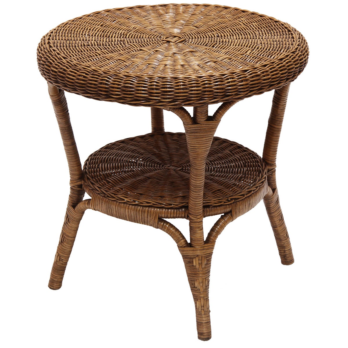 Windsor Cane/Rattan Round Side Table Antique Brown