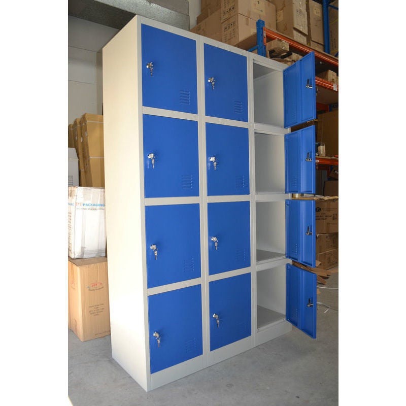 Extra Large 12 Door Metal Storage Locker in Blue & Grey Buy