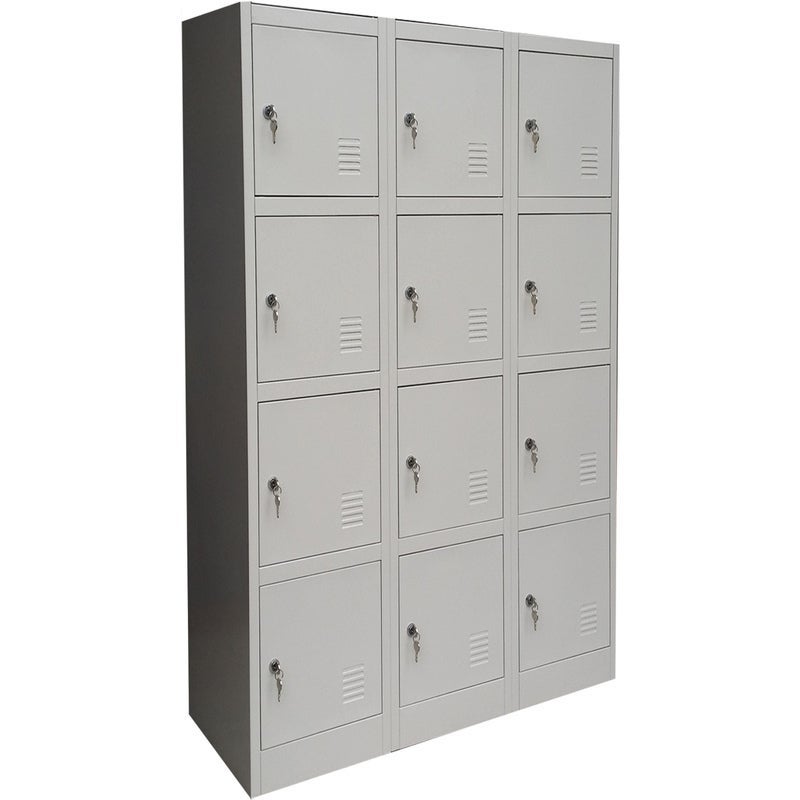 TCS Extra Large 12 Door Metal Storage Cabinet w/ Locks & Keys Grey