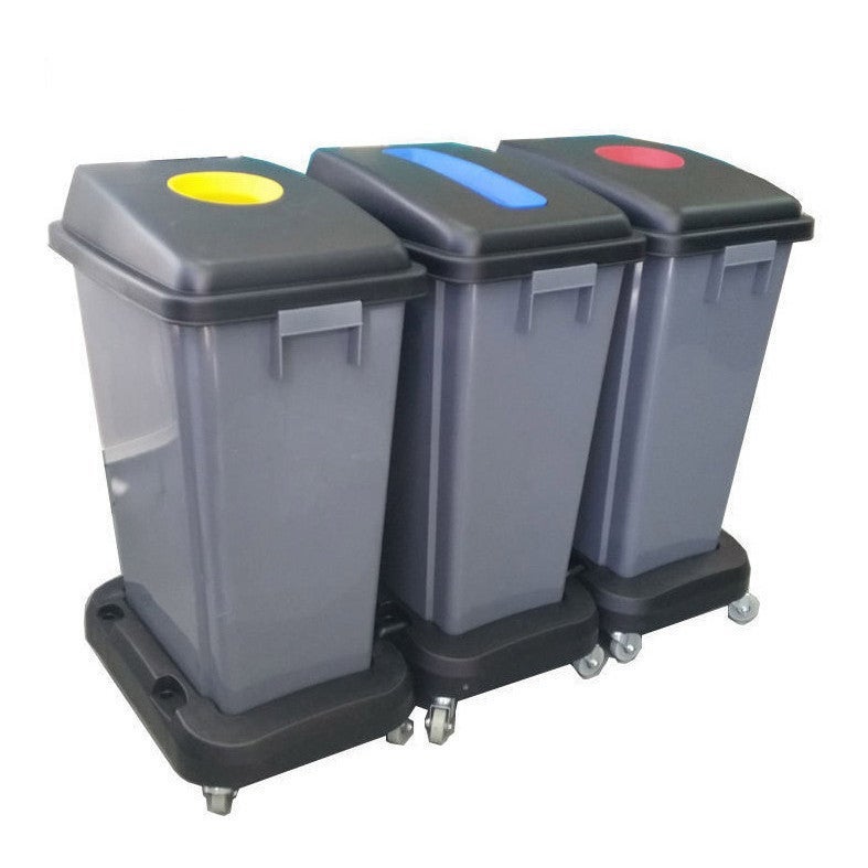 TCS 3pc Recycling Rubbish Bins w/ Restrictive Tops 60L