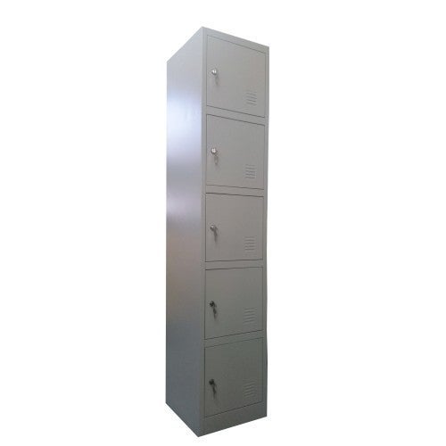 TCS Extra Large 5 Door Vertical Metal Storage Cabinet Locker - Grey