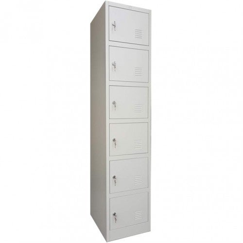 TCS Extra Large 6 Door Vertical Metal Storage Cabinet Locker - Grey