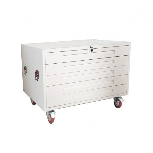 TCS White A1 Plan 5 Drawer Horizontal Cabinet with Wheels