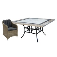 FurnitureOkay Liverpool 9-Piece Stone Outdoor Dining Setting (Square)