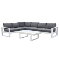 FurnitureOkay Manly 5-Piece Aluminium Outdoor Modular Lounge Setting - White