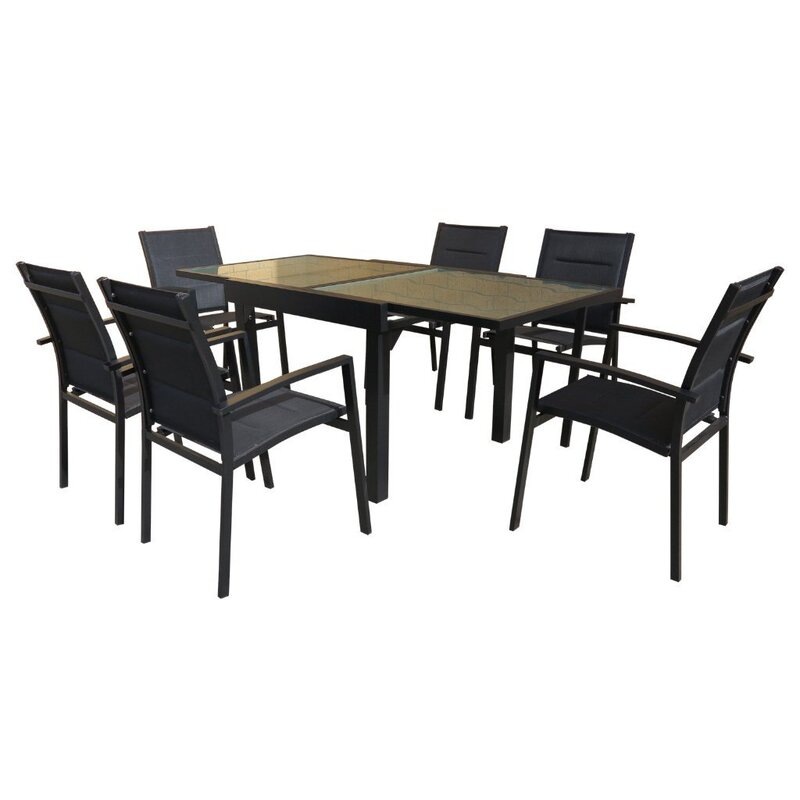 Buy Noosa 7-Piece Aluminium Outdoor Extendable Dining Setting — Black ...