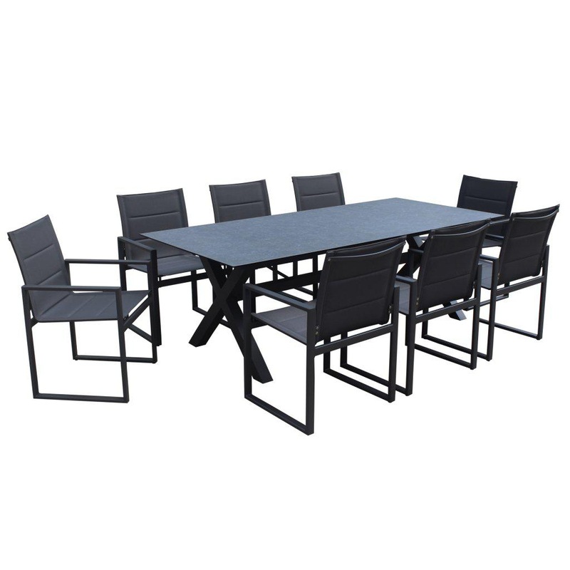 Buy Redcliffe 9Piece Aluminium Outdoor Dining Setting — Charcoal MyDeal