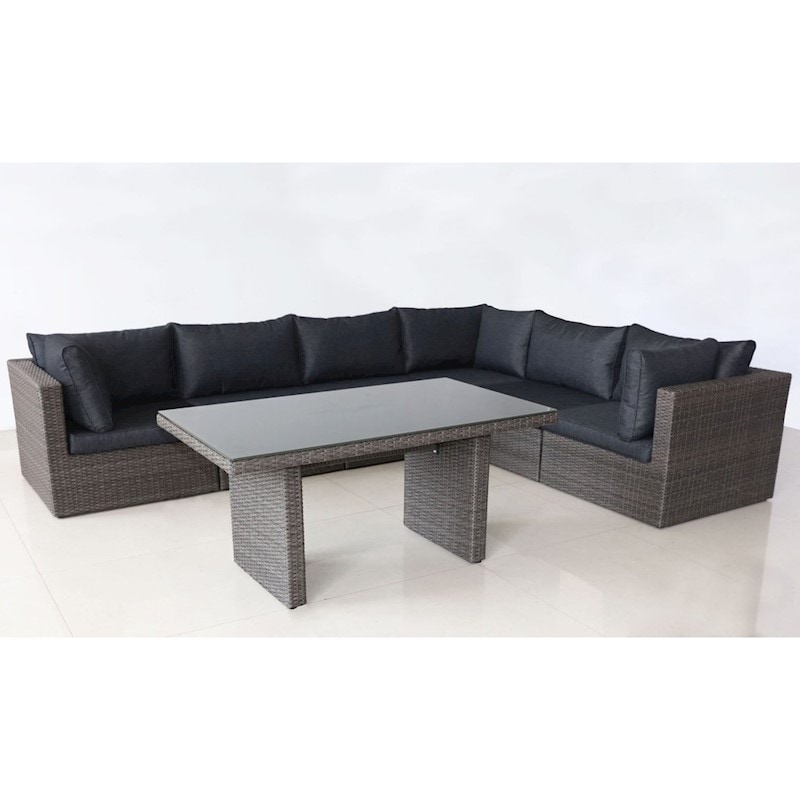 Buy Yarra 7Piece Wicker Outdoor Modular Lounge Setting — Graphite MyDeal